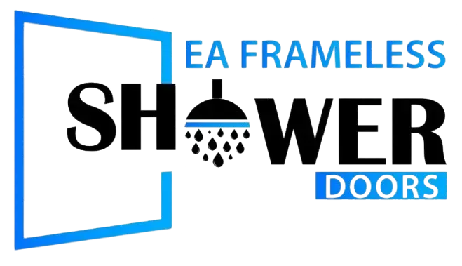 EA Frameless Shower Doors logo with blue door outline and black shower text.