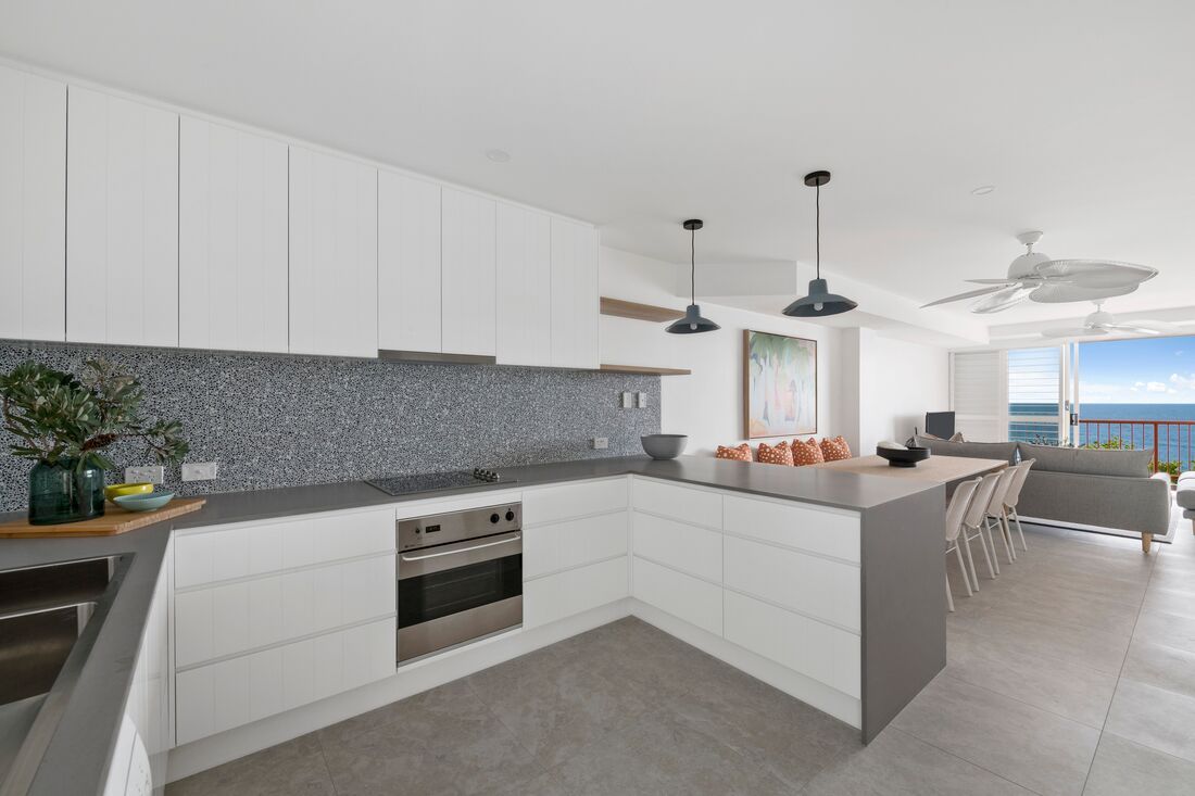 Minimalist Kitchen With White Cabinets — Foreshore Kitchens in Maroochydore, QLD