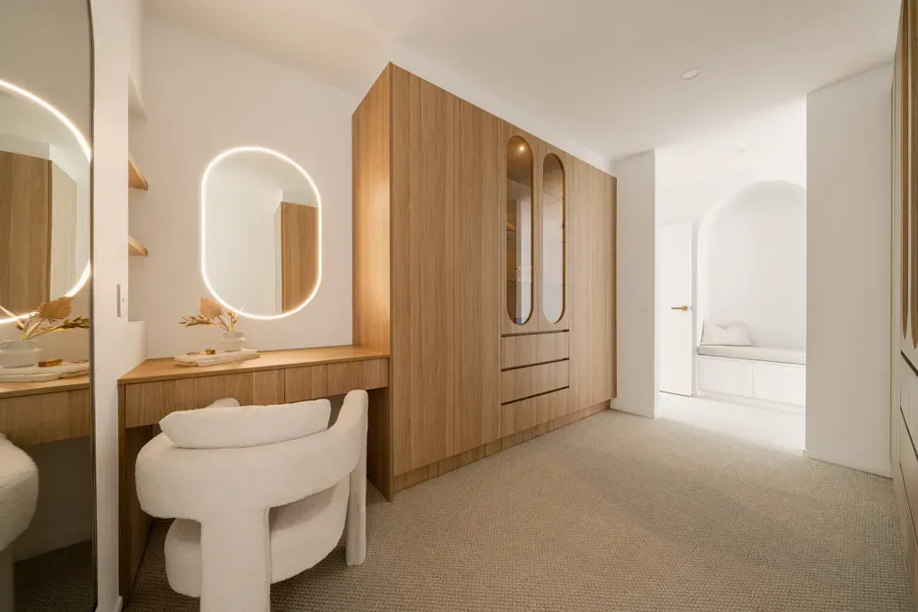 Light-filled Room Featuring a Wooden Wardrobe — Foreshore Kitchens in Coolum Beach, QLD