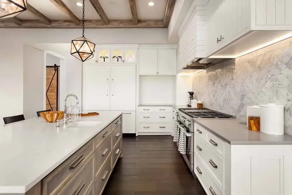 Modern White Kitchen With Island — Foreshore Kitchens in Coolum Beach, QLD