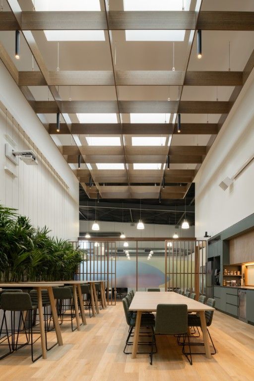Airy Office Break Room With a Wooden Grid Ceiling — Foreshore Kitchens in Coolum Beach, QLD