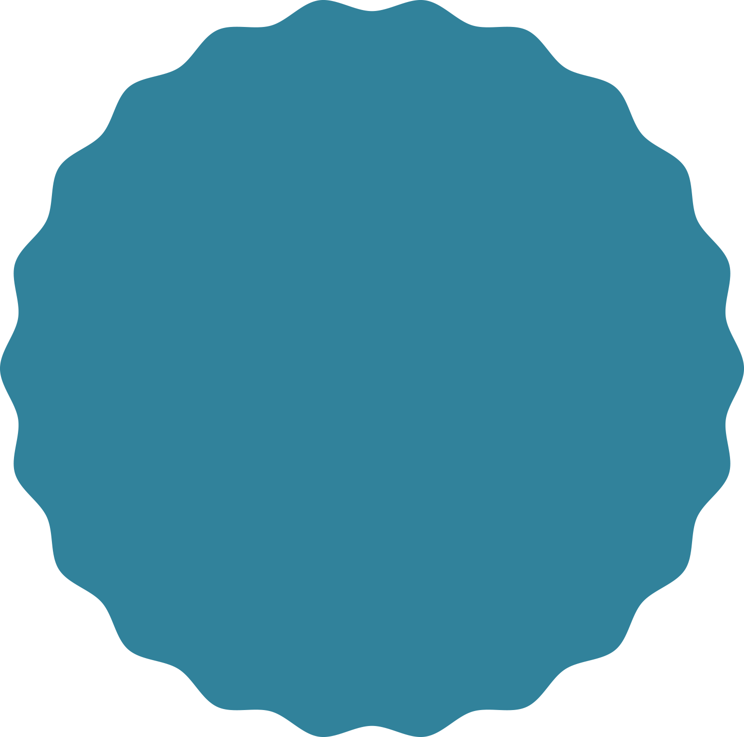 Teal-colored scalloped circle.