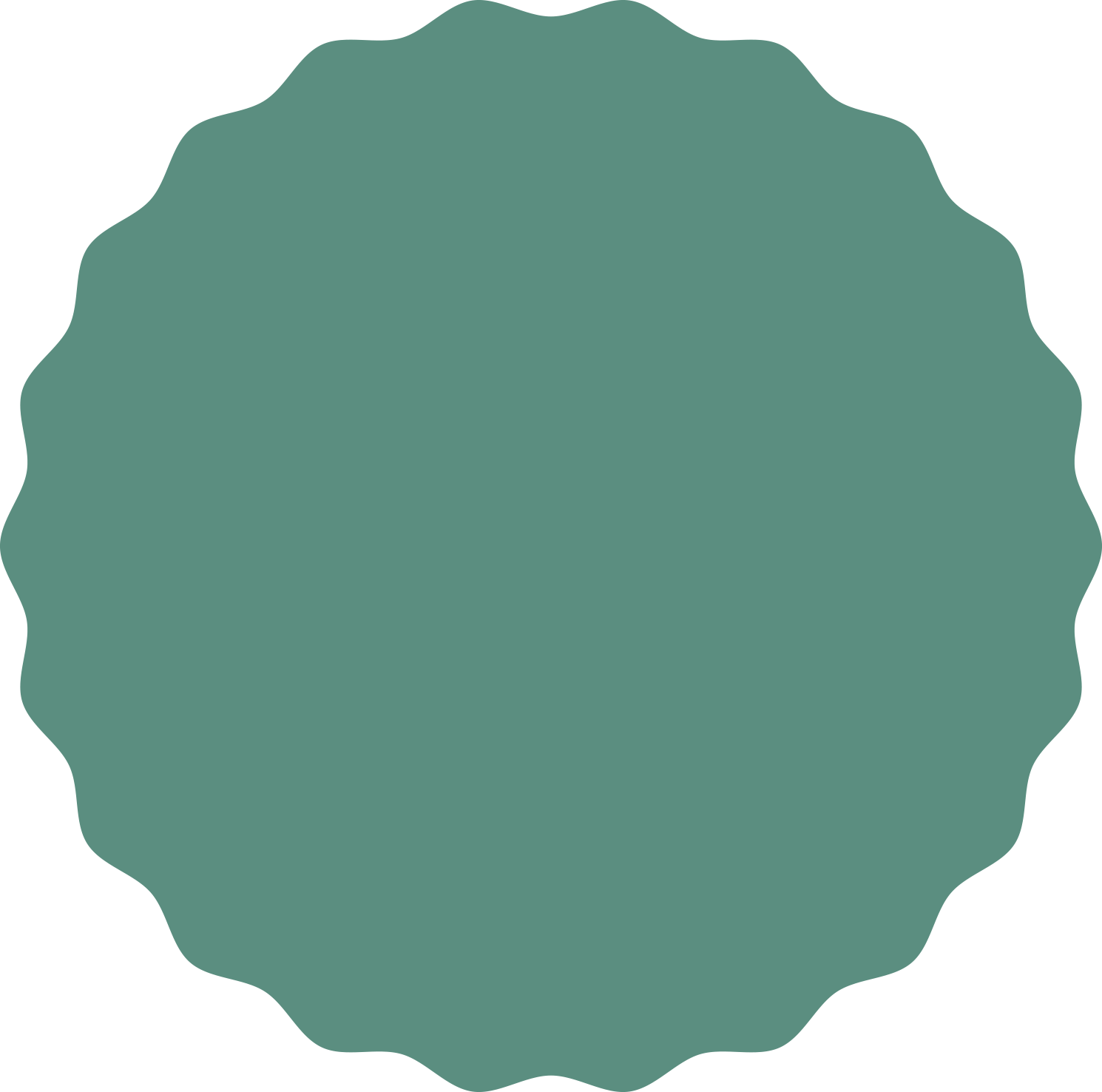 Teal scalloped circle.
