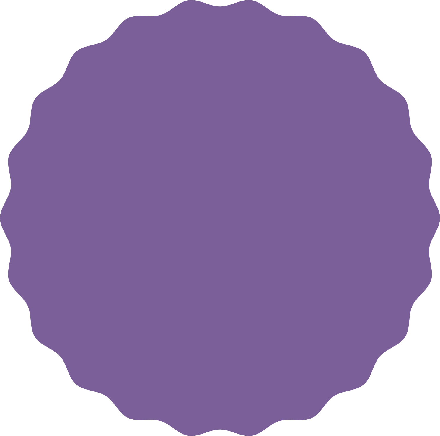 Purple circle with a scalloped edge.