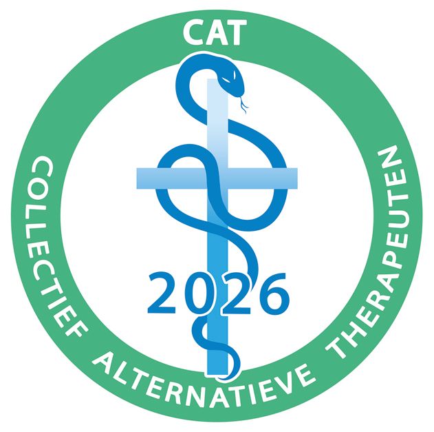 CAT 2026 logo with a blue caduceus in a green circle labeled “Collectief Alternatieve Therapeuten”