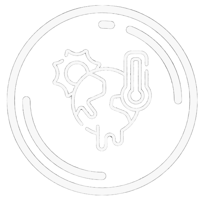 Un dibujo en blanco y negro de un termómetro y un sol en un círculo.