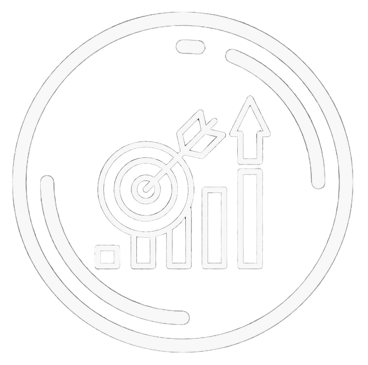 Un dibujo en blanco y negro de un objetivo y un gráfico en un círculo.