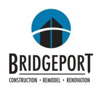 Bridgeport logo, round circle with abstract building and Bridgeport written below