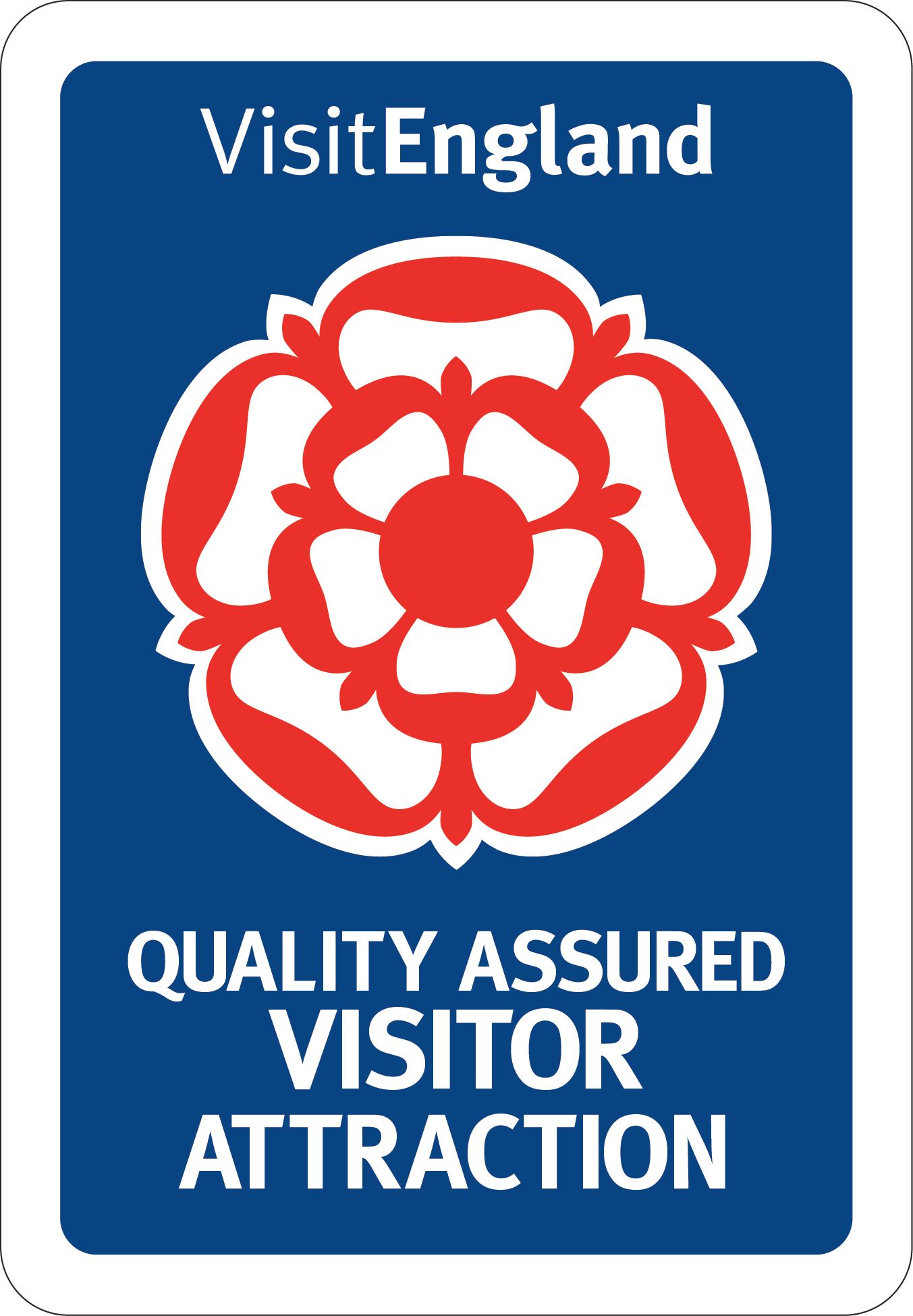VisitEngland Quality Assured Visitor Attraction logo with red rose on blue background