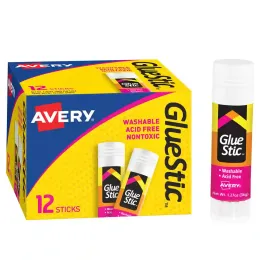 Una caja de 12 barras de pegamento Avery