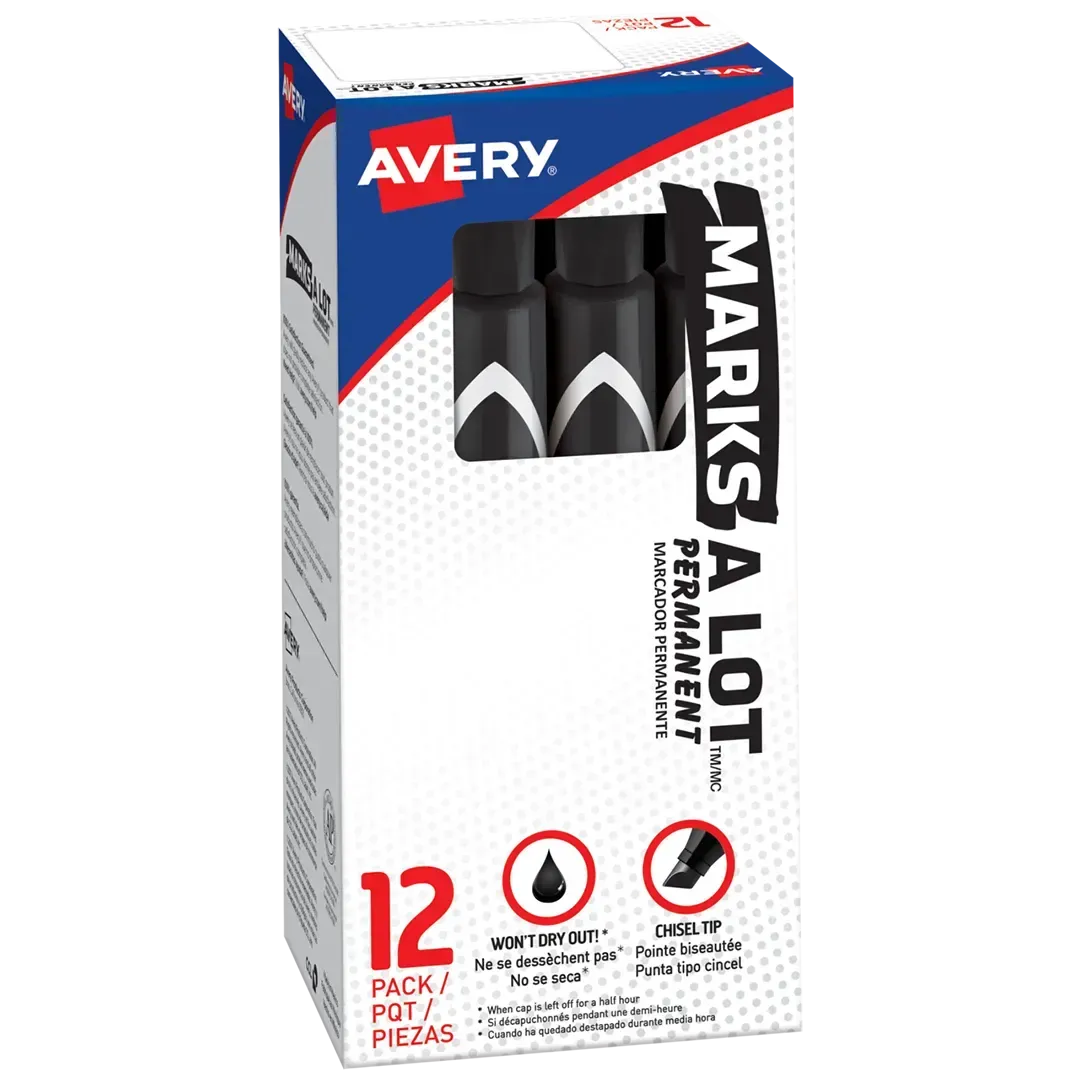 Una caja de rotuladores permanentes Avery Marks A Lot