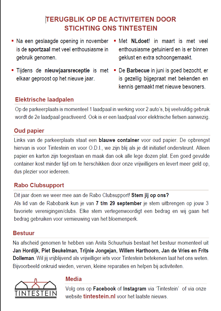 Nieuwsbrief Stichting ons Tintestein