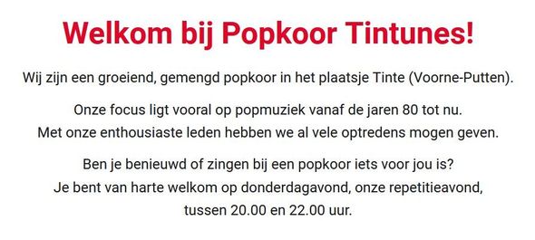 Popkoor Tintunes donderdag Tinte Tintestein