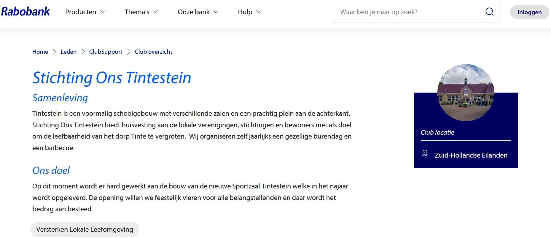 Rabobank Club Actie Tintestein Sportzaal Stichting Ons Tintestein Opening
