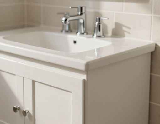 Finished bathroom vanity and tilework detail