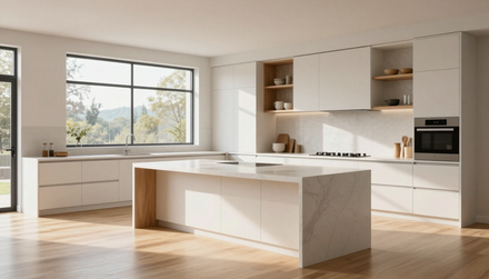 Finished kitchen with large island