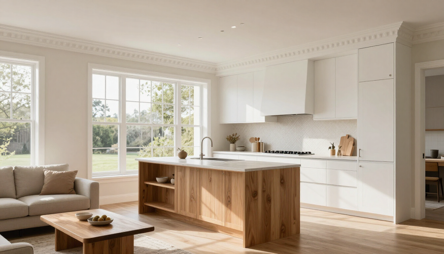 Finished kitchen and living space renovation