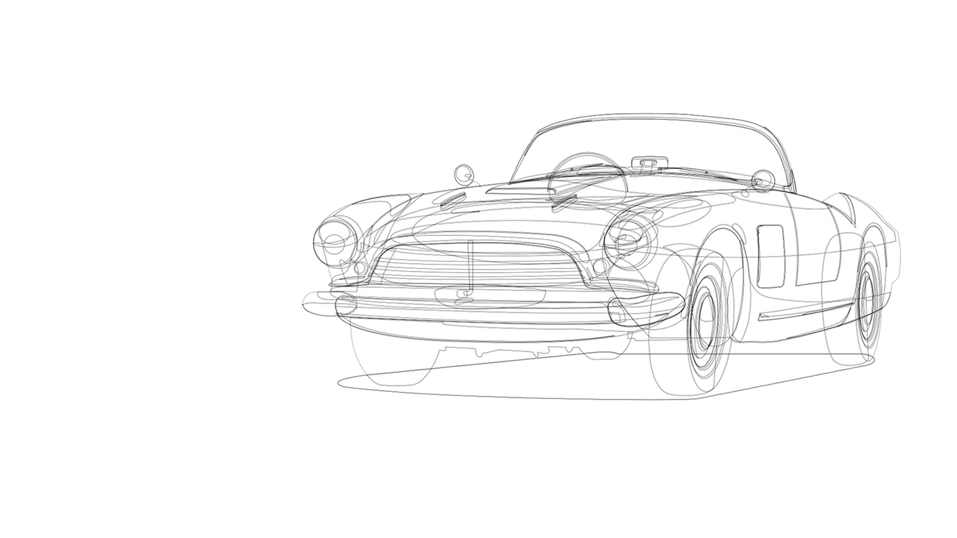 Sketch of a vintage convertible car in light pencil on a white background