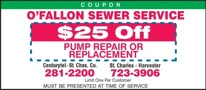 Coupon Pump Repair — O'Fallon, MO — O'Fallon Sewer & Plumbing Repair Service Coupon Pump Repair — O'Fallon, MO — O'Fallon Sewer & Plumbing Repair Service