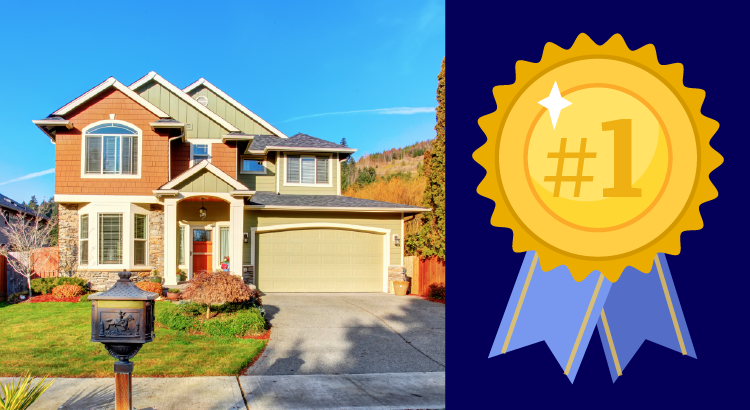 A picture of a house next to a medal that says # 1