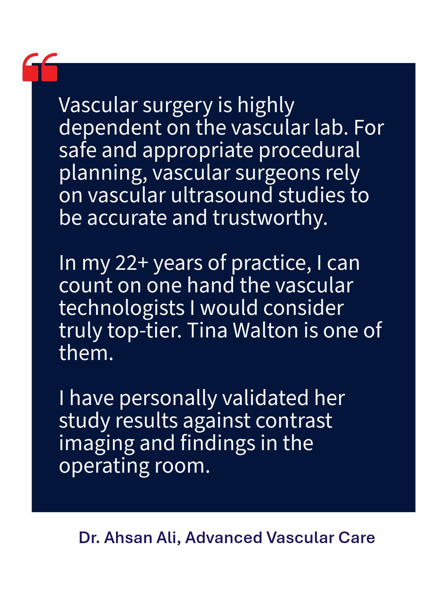 Mobile client feedback from A. Ali from Advanced Vascular Care in Farmers Branch, TX