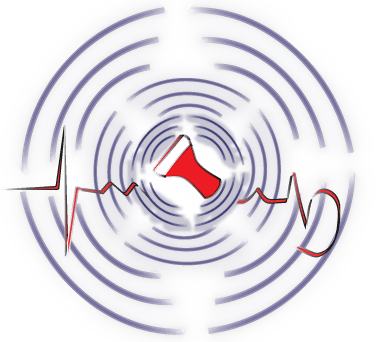 A red cup is surrounded by a heartbeat line.