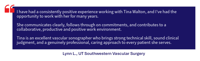 Client feedback from Lynn L. from UTSW Vascular Lab
