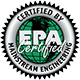 EPA Certified steam engine seal logo in black and white with green accents