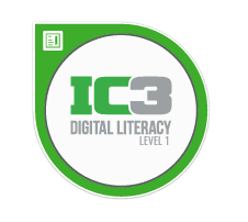 Ic3 digital literacy level 1 logo in a green circle on a white background.