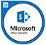 A microsoft logo in a blue circle on a white background.
