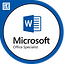 A microsoft word logo in a blue circle on a white background.