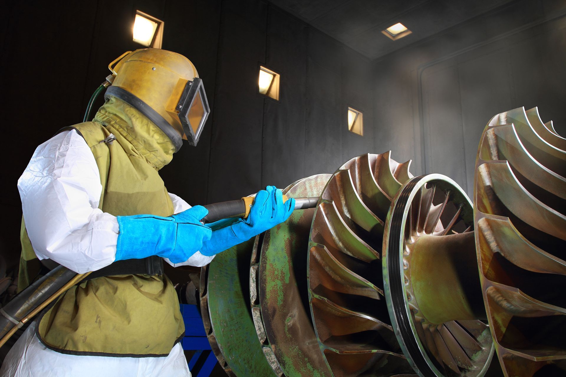 sandblast worker in the workshop. sandblast worker in the workshop.