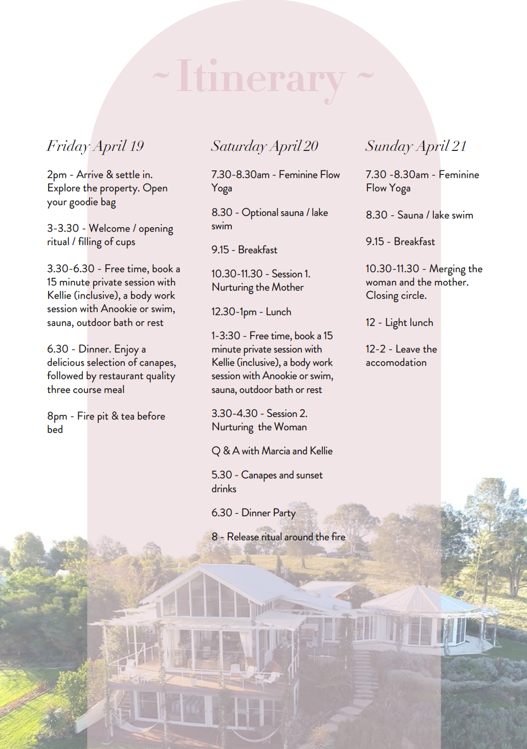 A itinerary with a picture of a house on it