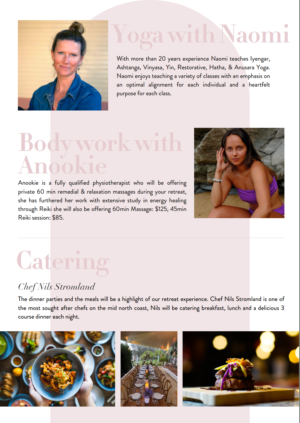 A flyer for yoga with naomi shows a woman in a bikini and a woman in a denim shirt.