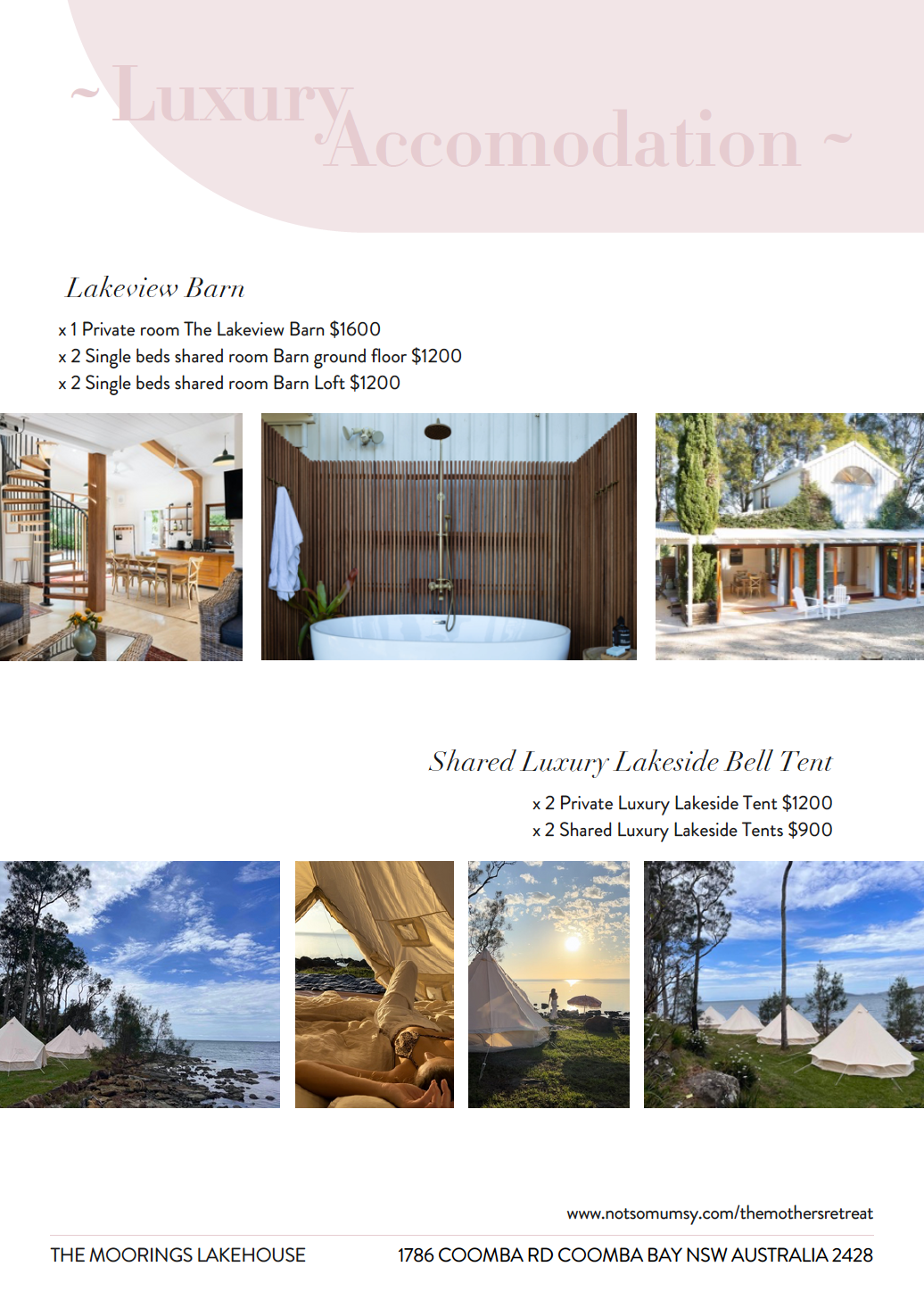 A brochure for luxury accommodation with a collage of pictures of a house.