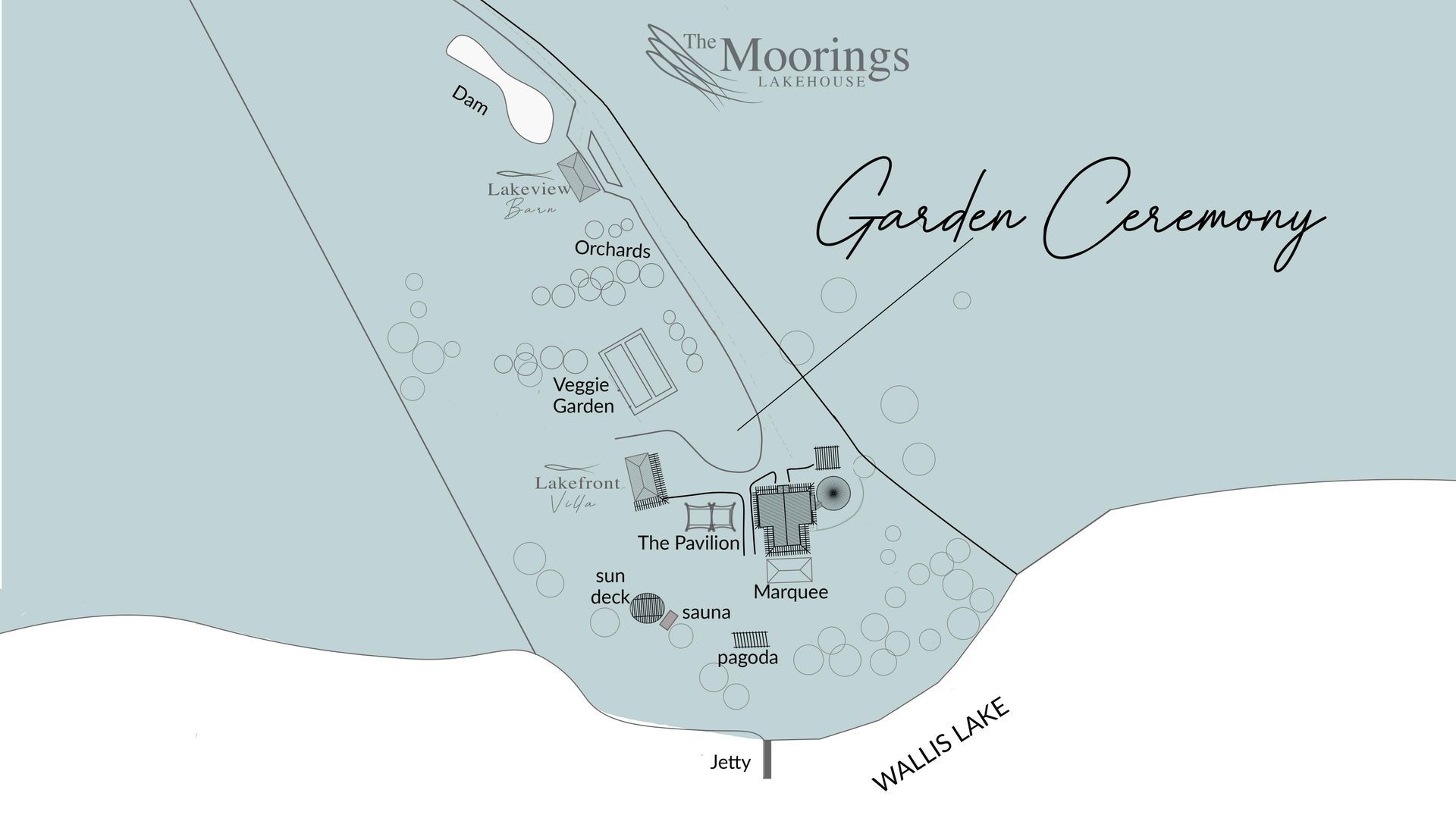 A map showing the location of a garden ceremony