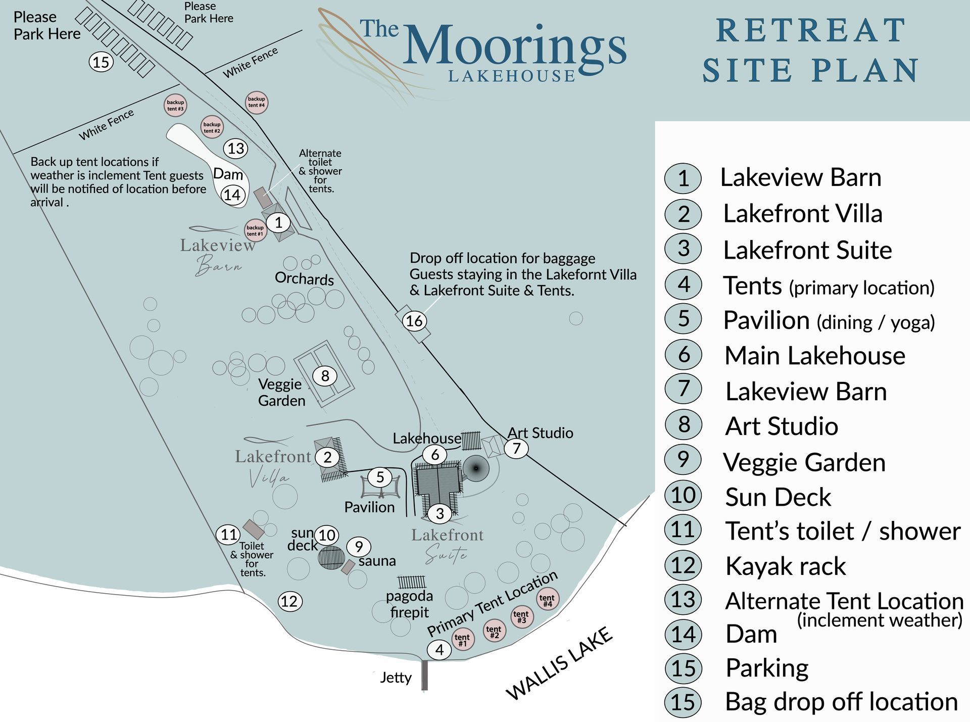 A retreat site plan for the moorings lakehouse