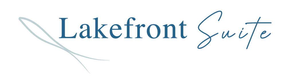 The lakefront suite logo is blue and has a needle in it.