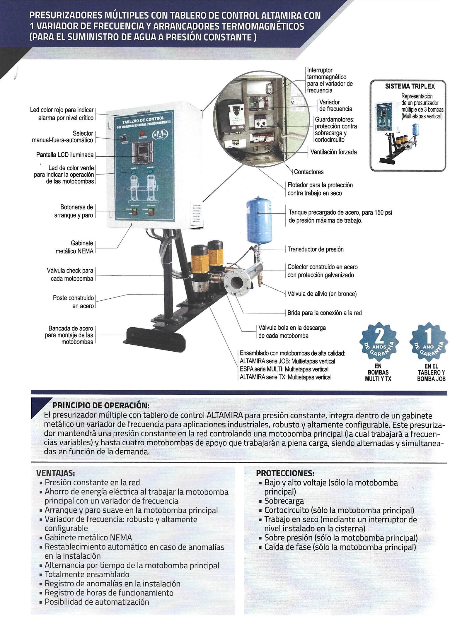 PRESURIZADOR MULTIPLE CON TABLERO(PARA SUMINISTRO DE AGUA A PRESION CONSTANTE)