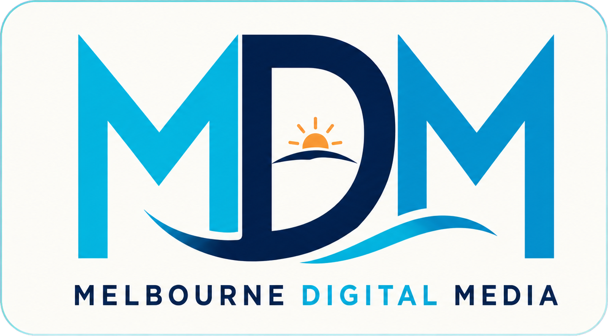 MDM logo in blue and black with a small sunrise graphic and the words “Melbourne Digital Media”