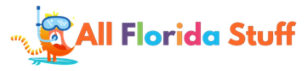A logo for all florida stuff with a dinosaur on it