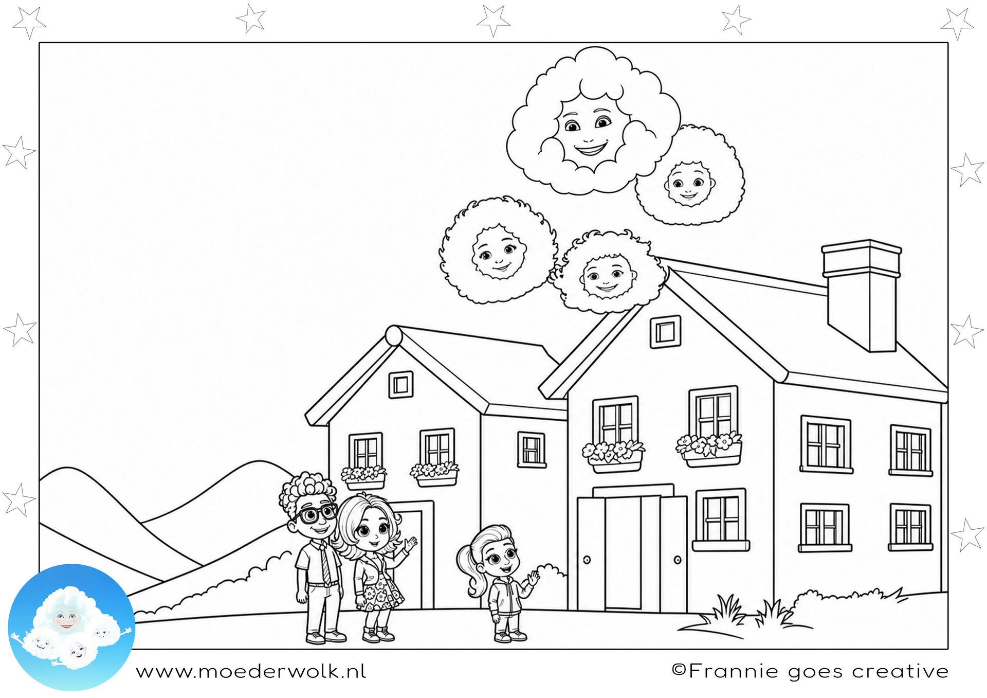 Het wolkenvolkje kleurplaat voor peuters - Moeder Wolk