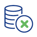 Blue database icon with a green X badge, indicating a delete or error status