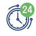 Blue clock icon with a green badge showing 24
