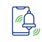 Smartphone with notification bell and green ringing lines