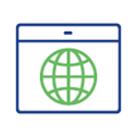 Blue browser window with a green globe icon