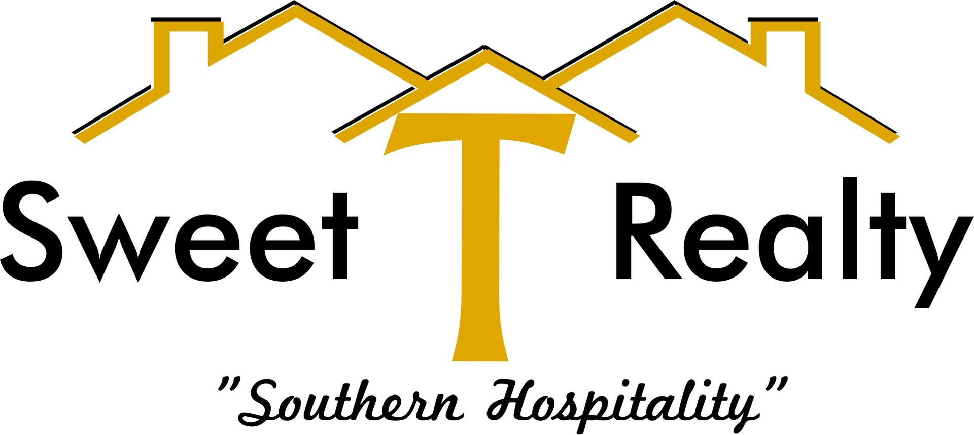 Sweet Realty logo with gold roof and house-shaped T, with &ldquo;Southern Hospitality&rdquo; tagline