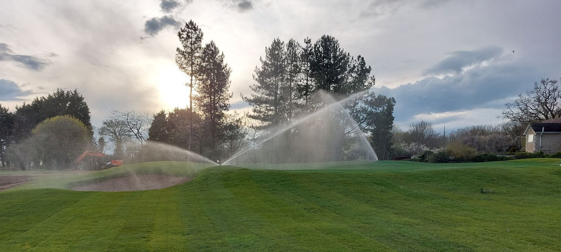 sprinklers running
