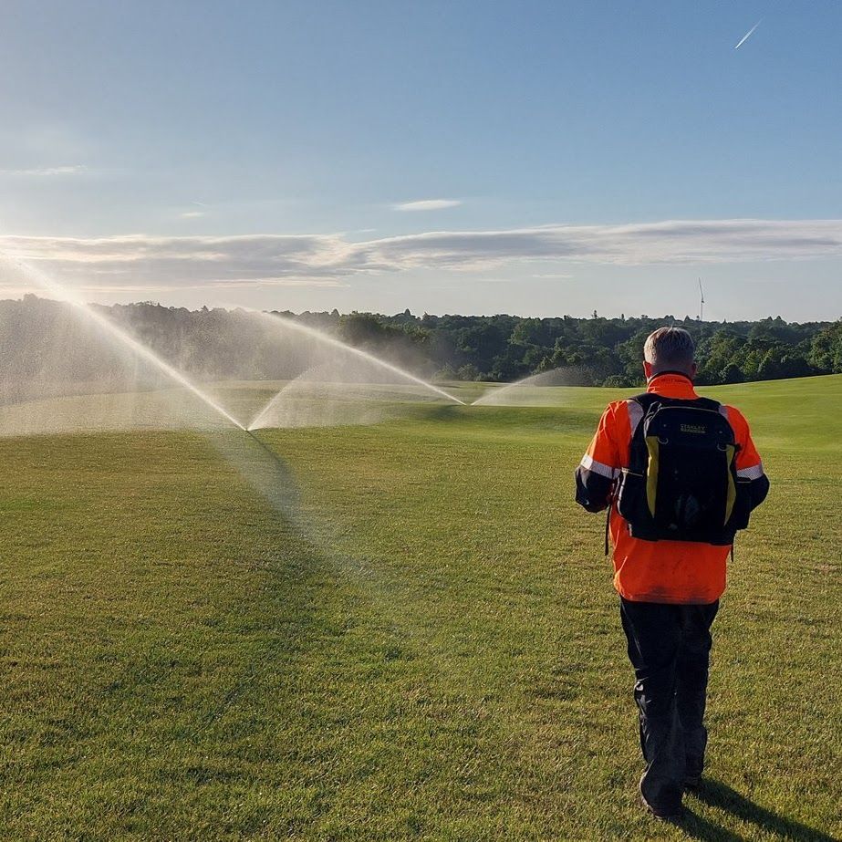 sprinklers running