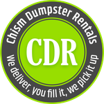 Chism Dumpster Rentals logo with green circle, white CDR letters, and slogan &ldquo;we deliver, you fill it, we pick it up&rdquo;